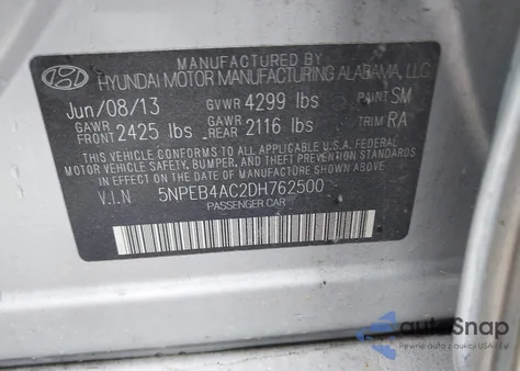 2013 Hyundai Sonata Gls from USA, damaged, VIN 5NPEB4AC2DH762500